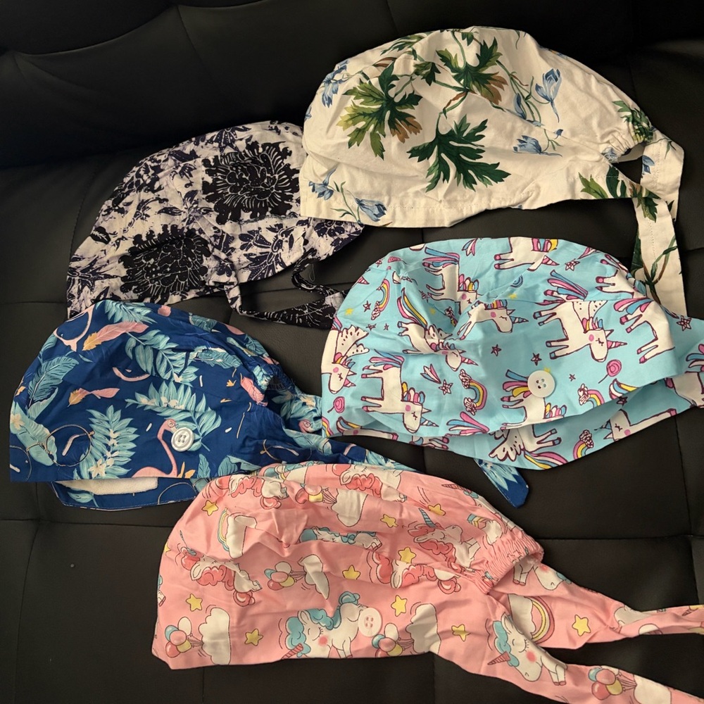 Colorful Patterned Scrub Caps Set